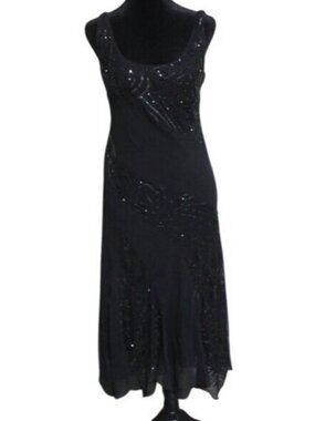 Eva Blue Embellished Beaded Rhinestone Flowy Slip Dress Cocktail Black sz 8